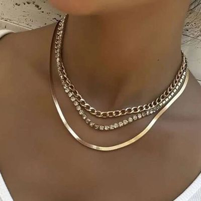 [COD] Ins new cross-border personality geometric multi-layer necklace simple blade chain collarbone