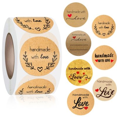hot！【DT】✻▥   Handmade With Love 100-500Pcs Stickers Paper Stationery Thank You Sticker Labels