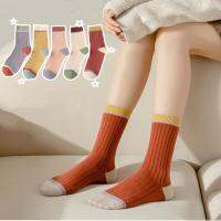 ถุงเท้าสำลอง ผ้าฝ้าย ลายทาง ดูดซึมเหงื่อ ระงับกลิ่น สไตล์เกาหลี Girls long cotton socks Colorful socks comfortable fashion socks