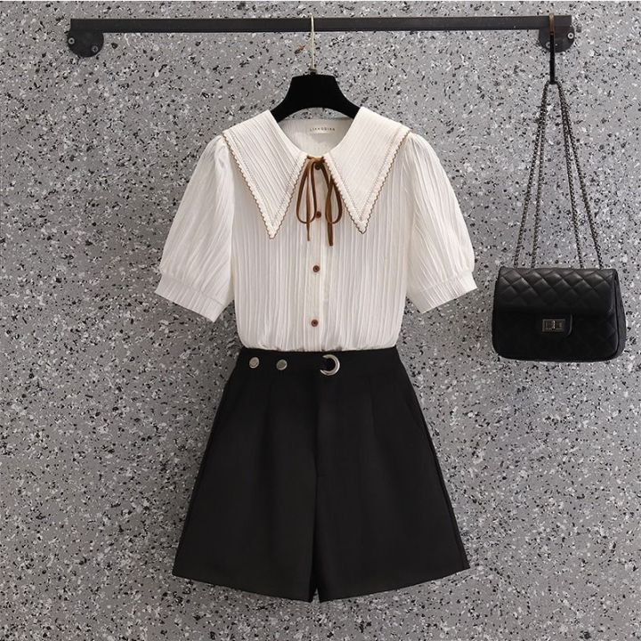 doll-collar-lining-clothes-suits-pretty-woman-fashion-show-thin-joker-temperament-high-waist-shorts-two-piece