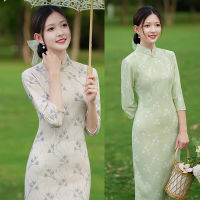 2022ต้นกลางความยาว Jacquard Cheongsam ชุดสดวรรณกรรมสาวหนุ่มที่ดีขึ้น Cheongsam