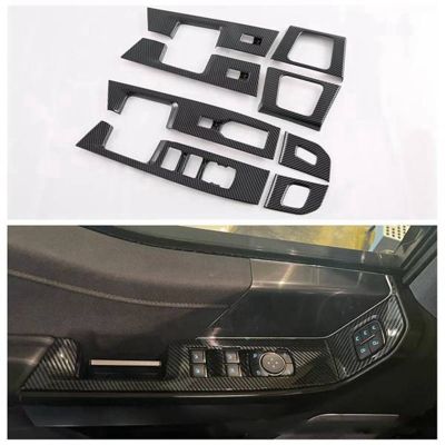 Car Carbon Fiber Window Glass Lift Button Trim Switch Cover Door Armrest Panel Sticker for Ford F150 2021 2022 2023