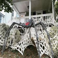【LZ】﹍❈❖  2/4m Halloween Decorations Outdoor Spider Web Giant Stretchy Netting Spider Webbing Ripped Cobweb Haunted House Prop Decor