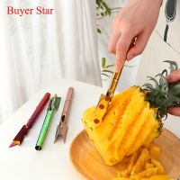 2pcs/set Gold Fruit serving tools Stainless Steel Pineapple Eye Peeler Cutter Seed Remover Pineapple Knife Clips Kitchen Utensil