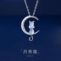 [COD] cat necklace female fashion fresh moonstone pendant cute pet kitten short clavicle chain