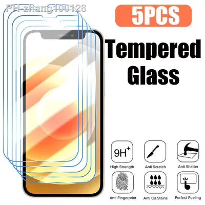 5PCS Protective Glass For iPhone 14 13 12 11 Pro Max Mini Screen Protector for iPhone 14 8 7 6 6S Plus X XR XS Max SE 2020 Glass