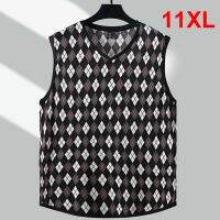 Plaid Vests Men Summer Tank Top Plus Size 10XL 11XL Loose V-neck Vests Male Fashion Plaid Tank Tops Summer Tshirts Big Size 11XL