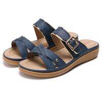 LOSTISY Metal Buckle Cross Slip On รองเท้าแตะชายหาดแบนนุ่มสบาย