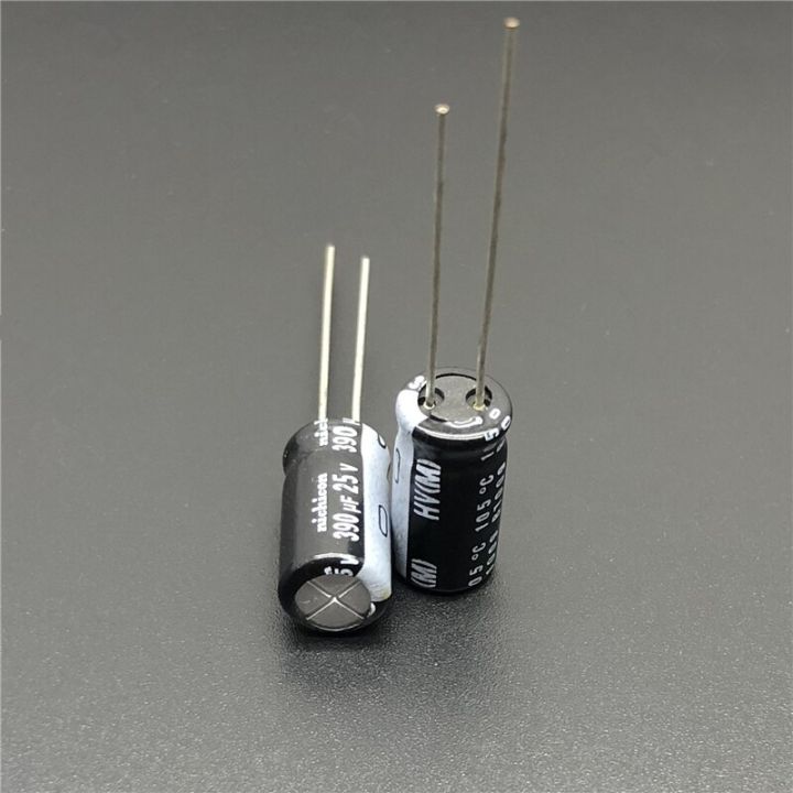 10pcs-100pcs-390uf-25v-nichicon-hv-series-8x15-high-ripple-current-low-impedance-25v390uf-aluminum-electrolytic-capacitor