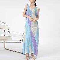 Oil high-end womens clothing miyake fold dress sense of temperament senior fashion holiday wind easing split long skirt