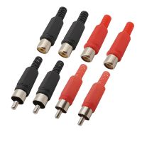 4Pcs/lot Red Black Plastic Handle RCA Male Plug / Female Socket Audio Video Solder RCA Wire Cable ConnectorWires Leads Adapters