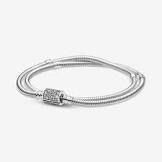 [พร้อมส่ง สินค้าแท้ ? ] แถมกล่อง Pandora Moments Double Wrap Barrel Clasp Snake Chain Bracelet