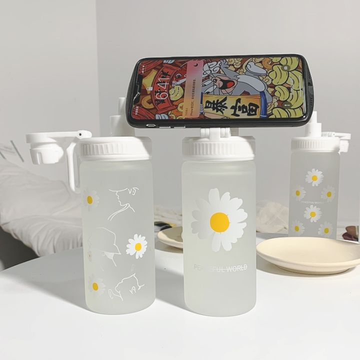 new-500m-cute-daisy-plastic-water-bottles-with-straw-portable-clear-frosted-bpa-free-water-bottle-for-kids-students-drinking-cup