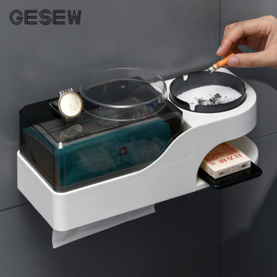 GESEW Portable Paper Holder Bathroom Tissue Storage With Ashtray Storage Shelf For WC Toilet Multifunction Bathroom Accessories