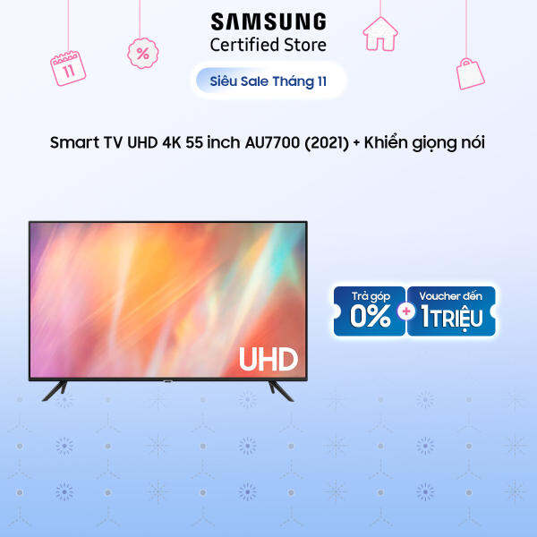 Smart TV Samsung 4K 55 inch 55AU7700 | Tìm kiếm giọng nói, chuẩn 4K