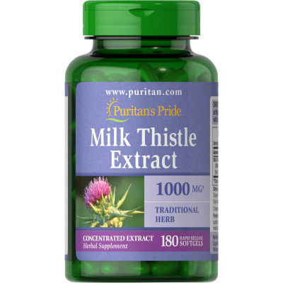 ตรงปก ของแท้ นำเข้า USA Puritans Pride of Milk Thistle 1000 mg 180 Softgels 4:1 Extract Silymarin Protect liver ปกป้องตับ สหรัฐอเมริกา