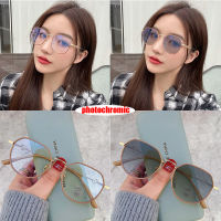 แฟชั่นรูปหลายเหลี่ยม Photochromic แว่นตาเฉดสีสำหรับผู้หญิงผู้ชายเปลี่ยนเลนส์ตาปกป้องป้องกันรังสีแว่นตาผู้หญิงเปลี่ยนเลนส์แว่นตากรอบแว่นกันแดด