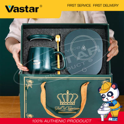 Vastar ชุดถ้วยแก้วเซรามิกไฟฟ้า55 °,ชุดกล่องของขวัญพร้อมแผ่นรองอุ่นน้ำชุดเครื่องดื่มกาแฟแผ่น USB