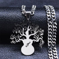 Music Guitar Stainless Steel Tree of Life Necklace WomenMen Silver Color Note Necklace Jewelry collar acero inoxidable N7036S06