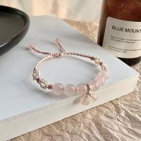 Ruifan Natural Rose Quartz Pink Crystal Braided Woven Bracelets for Women Female Fine Jewelry Hand Accessories Wholesale YBR852 Charms and Charm Brace