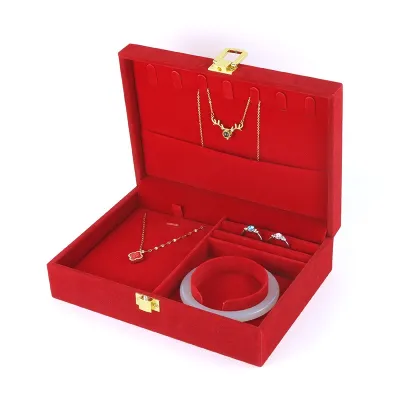 【Yohei】กล่องใส่เครื่องประดับ สีแดง กล่องกำมะหยี่ใส่เครื่องประดับ เก็บ แหวน ต่างหู สร้อยมือ กล่อง กันฝุ่น