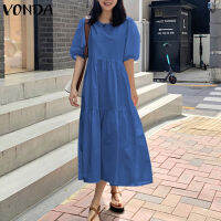 (สไตล์เกาหลี) VONDA เสื้อผู้หญิงชุด Sundress พัฟแขน Midi ชุดเดรสทูนิก Party ชุดงานพร็อม