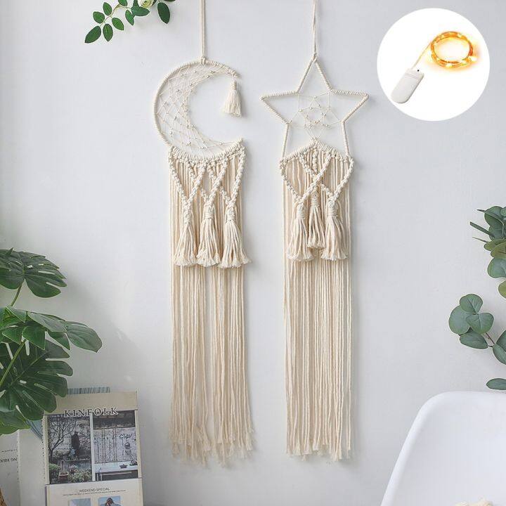 เครื่องจับฝันแบบการตกแต่งบ้านของ-macrame-แขวนผนังการตกแต่งรอมมาฎอนพระจันทร์มาแล้ว-hiasan-kamar-นอร์ดิกสำหรับเด็ก