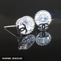 Inspire Jewelry ,ต่างหูเพชรCZ งานDesignหรู  จิวเวลลี่ หุ้มทองคำขาว ขนาด 1 CM