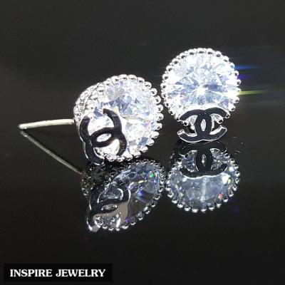 Inspire Jewelry ,ต่างหูเพชรCZ งานDesignหรู  จิวเวลลี่ หุ้มทองคำขาว ขนาด 1 CM