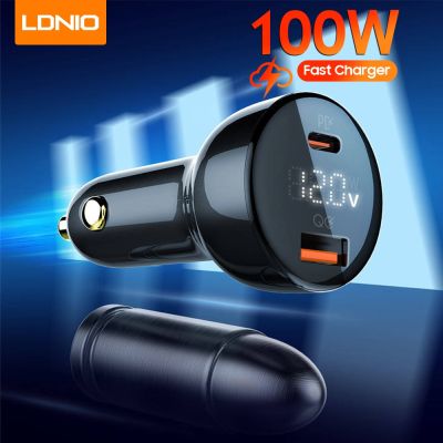 LDNIO 100W ชาร์จแบตรถกับ100W พลังงานสูงสุดพร้อมพอร์ต USB Type-C 65W และชาร์จเร็วพอร์ตที่ชาร์จในรถ3.0 USB