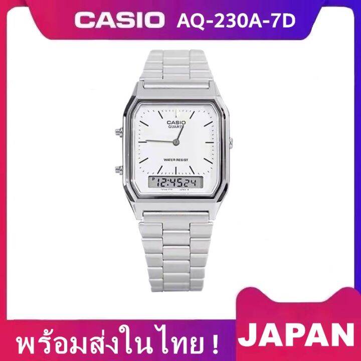 นาฬิกา-ca-sio-รุ่น-aq-230ga-7d-นาฬิกาข้อมือหญิง-สายสแตนเลสเงิน-พร้อมรับประกัน