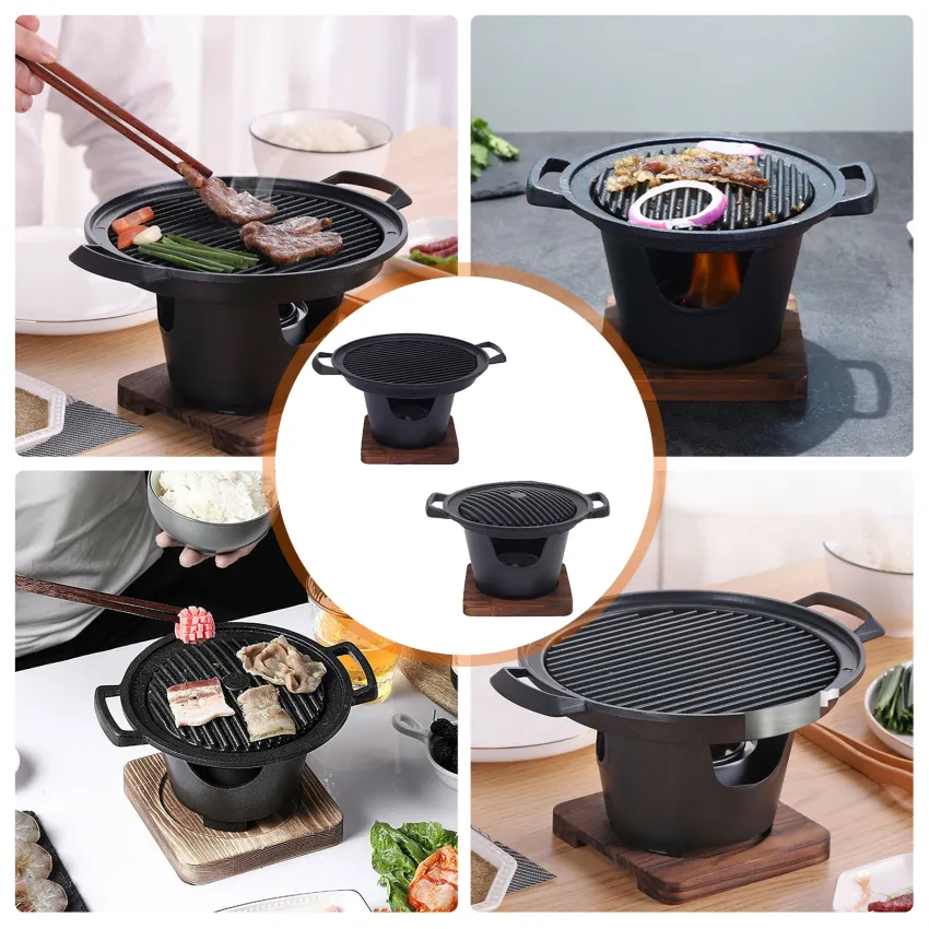 Mini BBQ Grill Japanese Alcohol Stove One Person Home Smokeless Barbecue  Grill Outdoor BBQ Oven Plate Roasting Cooker Meat Tools