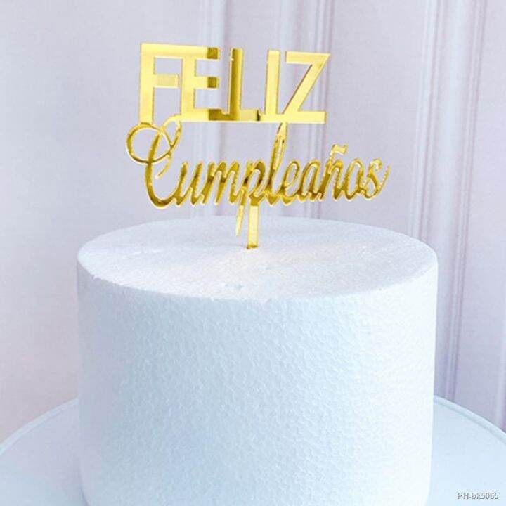 New Acrylic Spanish Happy Birthday Cake Topper Feliz Cumpleanos Baking