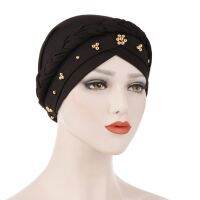 【YF】 Muslim Elastic Pearls Headscarf Full Head Coverage Cotton Cap for Women Daily Wear C44