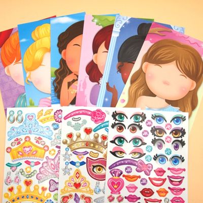 Puzzle DIY Make a Face Sticker Books Set for Kids Toddlers Cute Cartoon Princess Animal Sticker Games Funny Gift for Kids Toys Stickers Labels