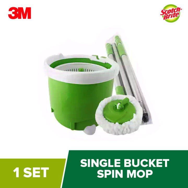 3M Scotch Brite, Green Single Spin Mop, Compact Clean 100 Microfiber