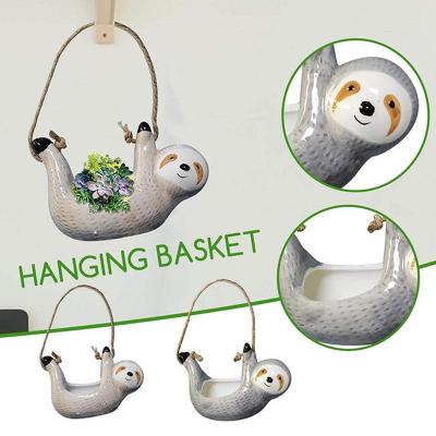 น่ารักเซรามิค Sloth Mini Succulent Planter กระถางดอกไม้ Succulent Pots สัตว์แจกันดอกไม้ Sloth แขวนหม้อ Garden Planter