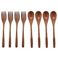 8 Pcs Wooden 9 inchJapanese Spoon Fork Set Kitchen Tableware Natural Wood Cutlery Wooden Dinner Cutlery Set