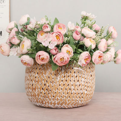 WF 1ช่อ30ซม. ดอกโบตั๋นปลอมดอกไม้ชากุหลาบ10หัวดอกไม้ผ้าไหมปลอม Camellia สำหรับของตกแต่งงานแต่งงานบ้านสวน DIY