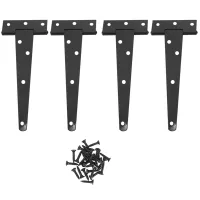 4 PCS 6 Inch Heavy Duty Door Hinges T-Strap Tee Shed Hinge Gate Hinges for Wooden Gates Hinges (Black)