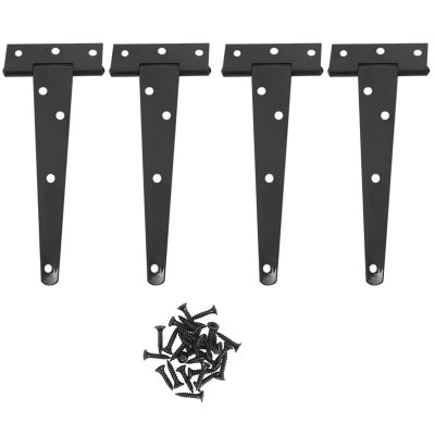 4 PCS 6 Inch Heavy Duty Door Hinges T-Strap Tee Shed Hinge Gate Hinges for Wooden Gates Hinges (Black)