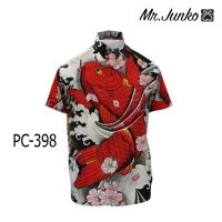 ? ส่งฟรี?เสื้อเชิ้ตแขนสั้น งานต่อลาย Mr-Junko  ผ้าซาตินนิ่มใส่สบายไม่ร้อน PC-398