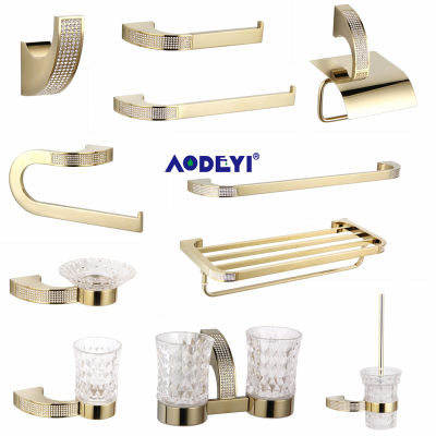 Czech Crystal Bathroom Hardware Set Robe Hook Towel Rail Rack Bar Shelf Toothbrush Holder Bathroom Accessories GoldChrome