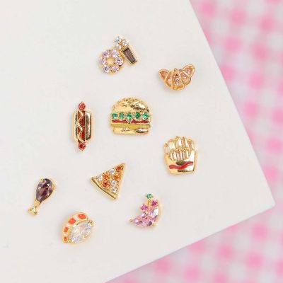 Y2K Ins Lovely Food Hamburg French Fries Pizza Food Zircon Stud Earring For Women Cute Delicious Food Earrings Jewelry Gift