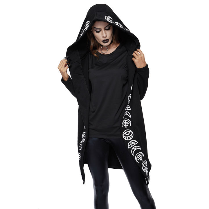 ฤดูใบไม้ผลิโกธิค-h-oodies-ผู้หญิงขนาดบวกสบายๆเย็นสีดำเสื้อหลวมผ้าฝ้ายคลุมด้วยผ้าคู่พิมพ์พังก์-h-oodies-เสื้อด้านบนใหม่