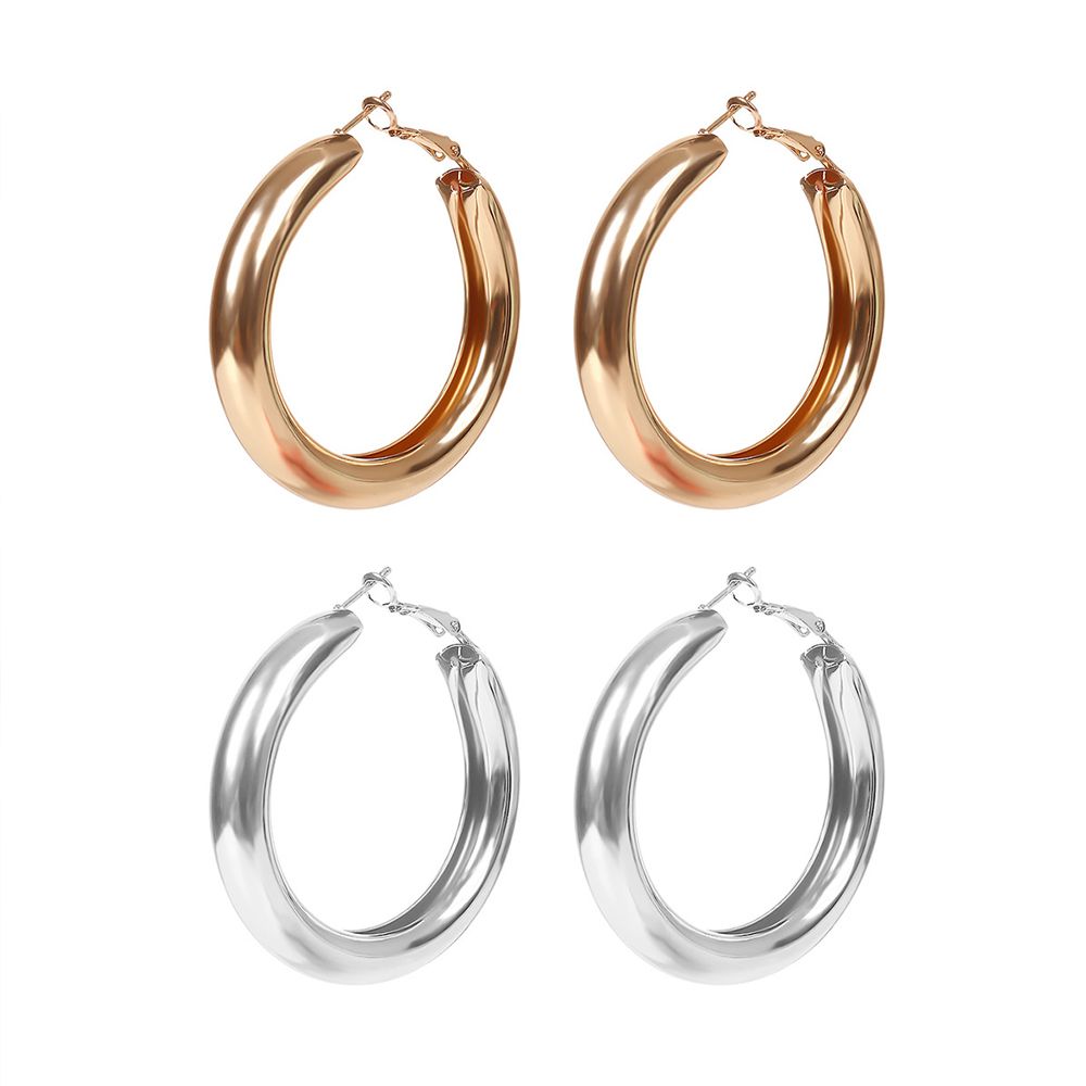 Punk Rock Minimalist 55mm Thick Tube Big Gold Alloy Round Circle Hoop Earrings 