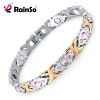 Rainso Crystal Gem Woman Bracelet Stainless Steel Health Energy Magnetic Gold Fashion Jewelry Lady Bracelets Gift for Girls