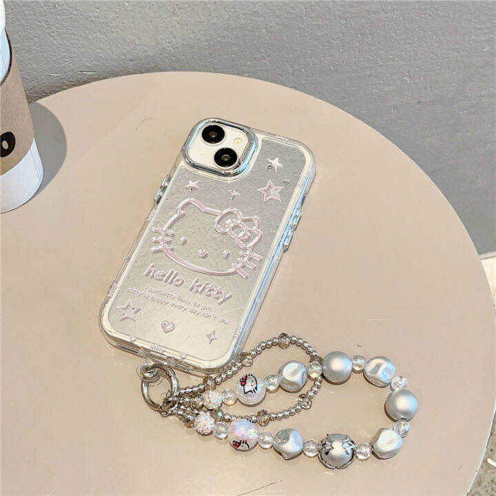 กระจกเงา-pentagram-star-case-สำหรับ-iphone14promax-silver-bead-bracelet-case-สำหรับ-iphone13pro-case-กระจกแต่งหน้าแฟชั่นสำหรับ-iphone11-น่ารัก-hello-kitty-case-สำหรับ-iphone12promax