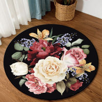 【cw】Gold Rose Pattern Round Shape Floor Mats Kitchen Hallway Runner Rug Bedroom Living Room Soft Car Non-slip Area Rug 【hot】