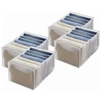 4Pcs Wardrobe Storage Organiser, Jeans Compartment Storage Box Closet, Foldable Drawer Clothes Organizer Mesh